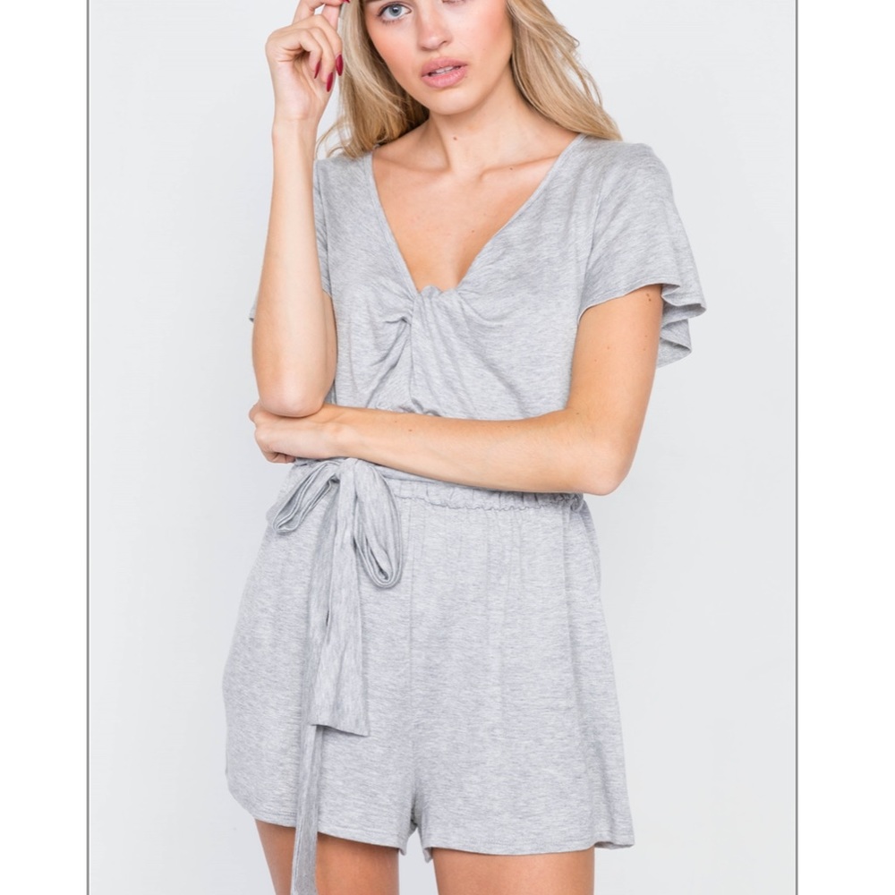 Heather Grey V-Neck Front Roll Knot Jersey Romper